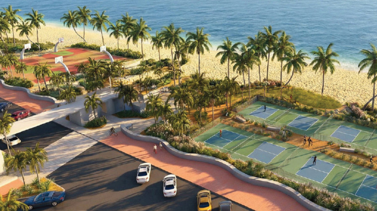 A screengrab of a City of Fort Lauderdale presentation on a proposed redesign by landscape design firm EDSA of Fort Lauderdale Beach Park, which would include new pickleball courts and renovated basketball courts.